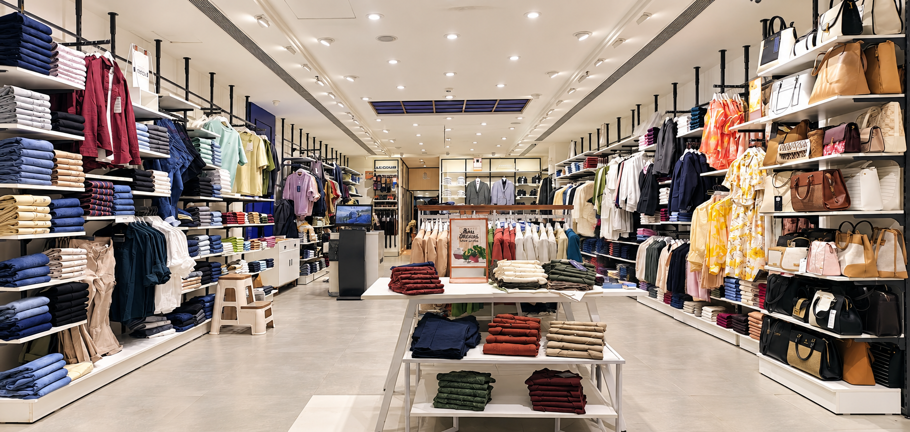 Sportsal store interior with wall bay display